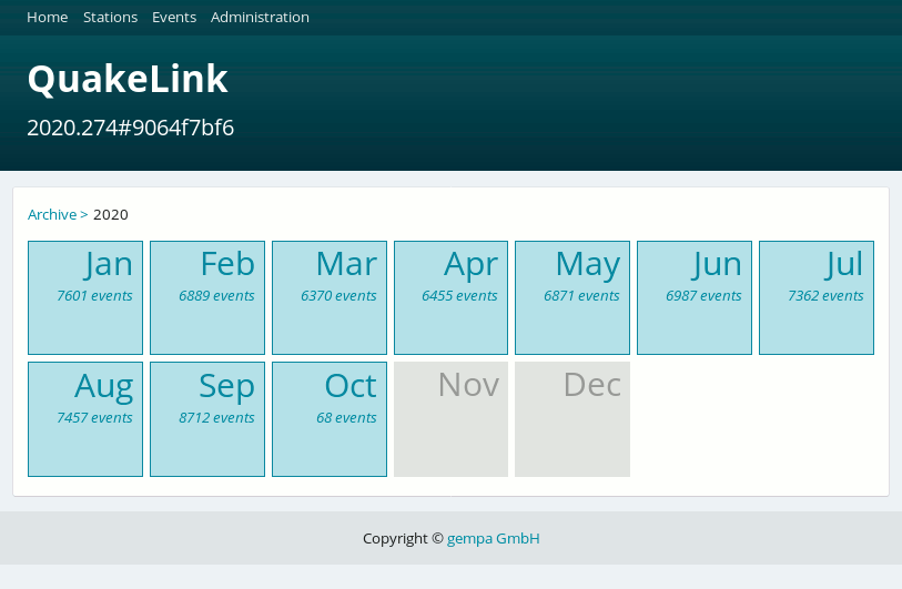 web interface with event calendar