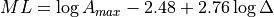 ML = \log A_{max} - 2.48 + 2.76 \log \Delta