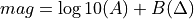 mag = \log10(A) + B(\Delta)