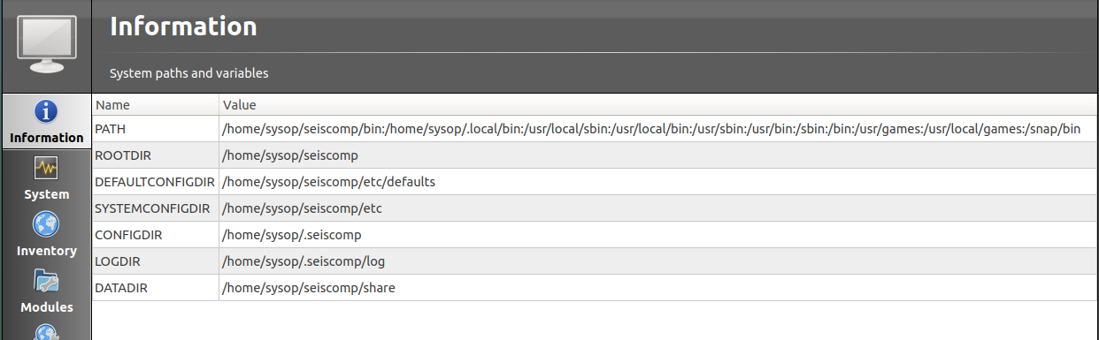 scconfig: information panel