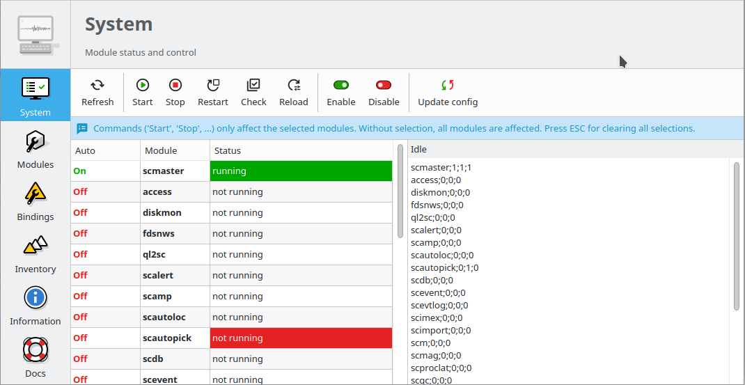 scconfig: system panel