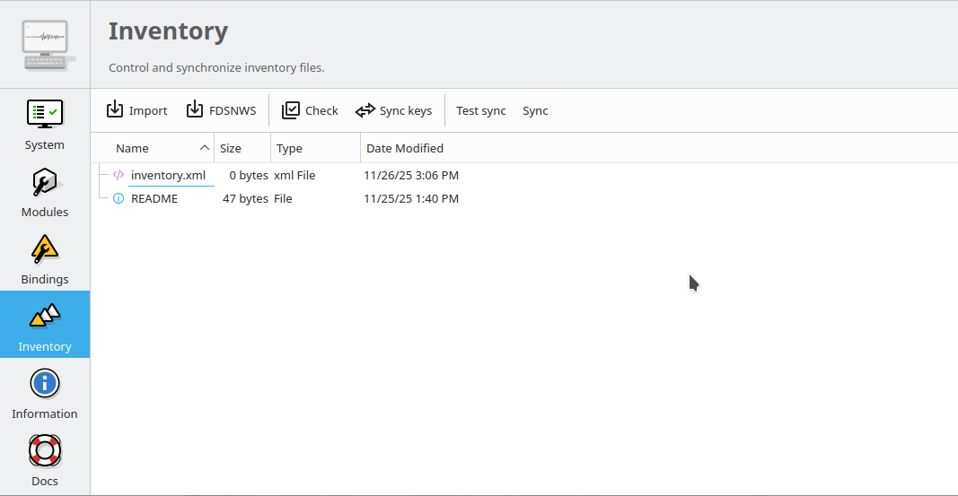 scconfig: inventory panel